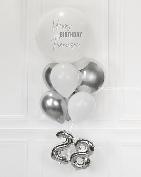 Silver and White - Personalized Jumbo Balloon Bouquet with 16" Number close up product image