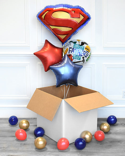 Superman Father's Day Balloon Surprise Box with small balloons