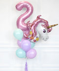 Unicorn Number Balloon Bouquet - Pink Mint And Lilac Girls Birthday