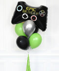 Video Game Balloon Bouquet - Green Black Chrome Silver Boys Birthday