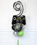 Video Game Number Confetti Balloon Bouquet - Lime Green Black Chrome Silver Boys Birthday