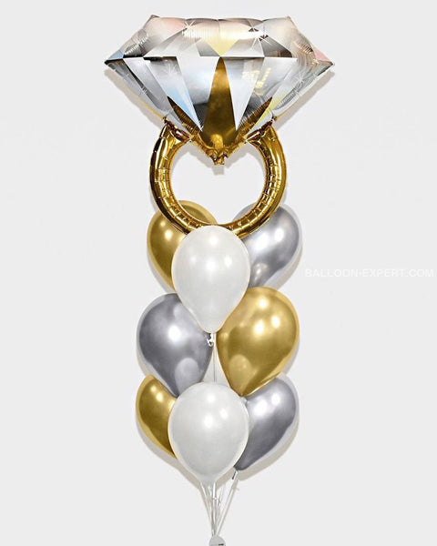Wedding Ring Balloon Bouquet - Chrome Gold Silver White