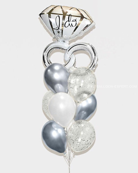 Wedding Ring Confetti Balloon Bouquet - Chrome Silver White