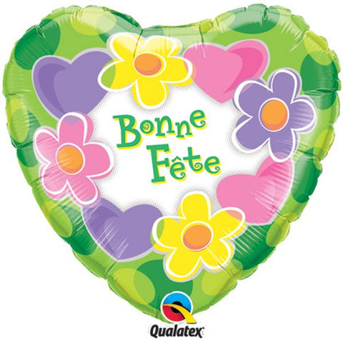 Buy Balloons Bonne Fête Hearts & Flowers Foil Balloon, 18 Inches sold at Balloon Expert