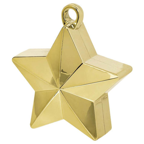 a gold star-shaped balloon weight
