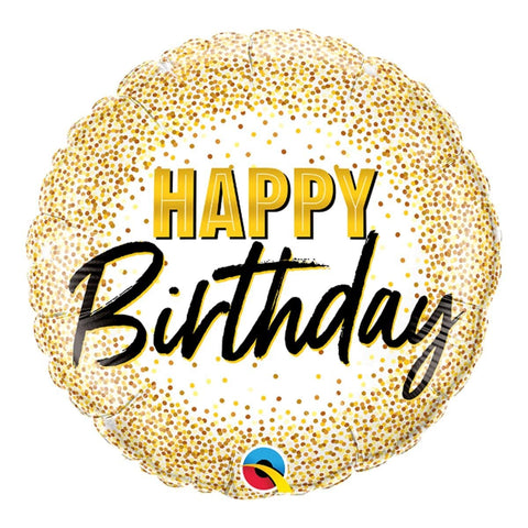 Buy Balloons Happy Birthday Gold Glitter Dots Foil Balloon, 18 Inches sold at Balloon Expert