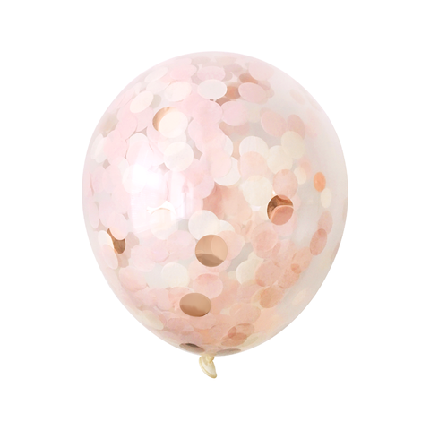 12" Rose Gold and White Round Metallic Confetti Latex BalloonHelium Inflated from Balloon Expert