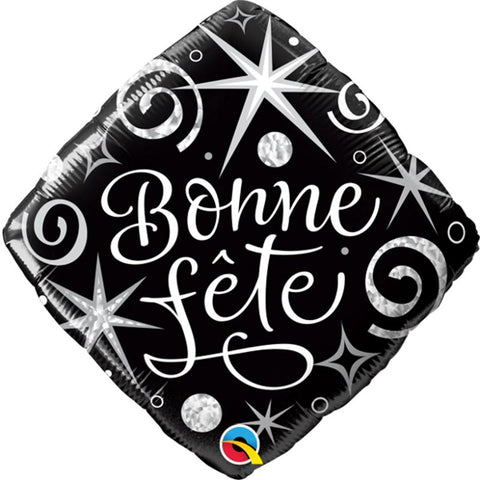 Buy Balloons Black And Silver Bonne Fête Foil Balloon, 18 Inches sold at Balloon Expert