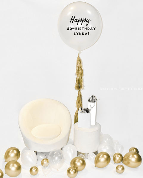 Personalized 24 Jumbo Balloon With Tassel - White Gold