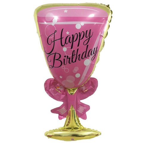 Buy Balloons Happy Birthday Pink Glass Supershape Foil Balloon sold at Balloon Expert