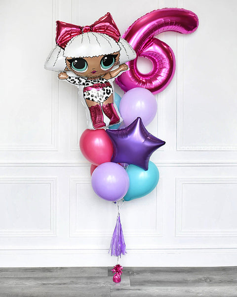 Lol Surprise Number Balloon Bouquet - Fuchsia Purple Turquoise And Lilac Girls Birthday