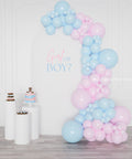 Gender Reveal - Balloon Garland in pastel blue and pastel pink 12 feet long from balloon expert