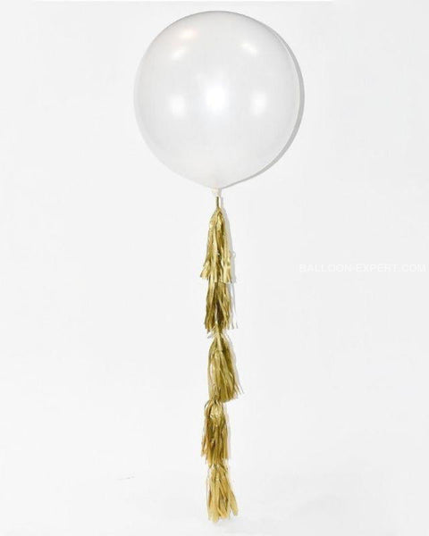 Personalized 24 Jumbo Balloon With Tassel - White Gold