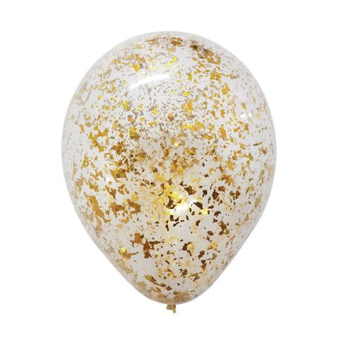 12" Gold Metallic Confetti Latex Balloon, Helium Inflated from Balloon Expert