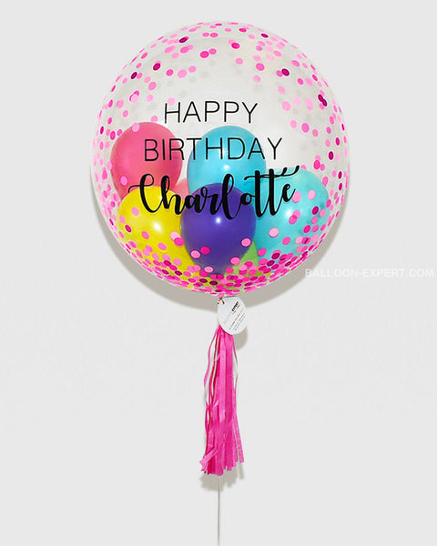 Pink Rainbow - Personalized Bubble Balloon Filled with Balloons, helium balloons from Balloon Expert, closer image