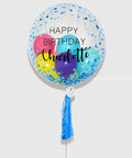 Blue Rainbow Personalized Bubble Balloon Filled with Balloons, helium filled from Balloon Expert, closer image