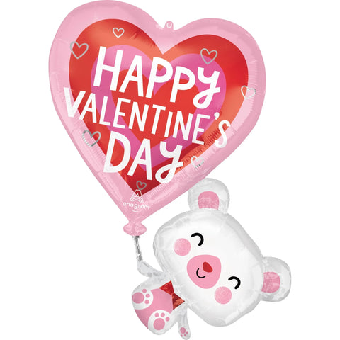 LE GROUPE BLC INTL INC Balloons Floating Valentine's Day Bear With a Pink and Red Heart Supershape Foil Balloon, 31 Inches, 1 Count