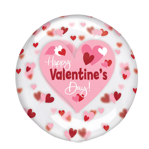 LE GROUPE BLC INTL INC Balloons "Happy Valentine's Day!" Clear Orbz Balloonwith Pink and Red Hearts, 15 Inches, 1 Count