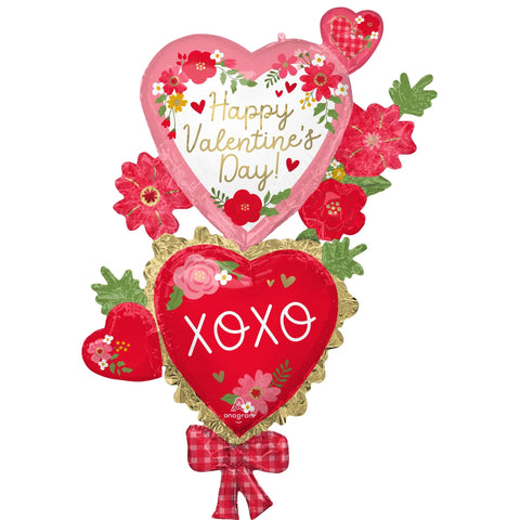 LE GROUPE BLC INTL INC Balloons "Happy Valentine's Day!" Floral and "XOXO" Heart Supershape Foil Balloon, 35 X 59 Inches, 1 Count 026635451192