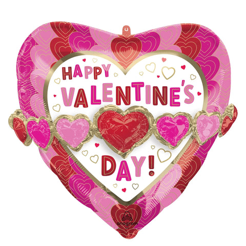 LE GROUPE BLC INTL INC Balloons "Happy Valentine's Day!" Pink, Red & White Heart Supershape Foil Balloon Wrapped in Hearts, 26 Inches, 1 Count