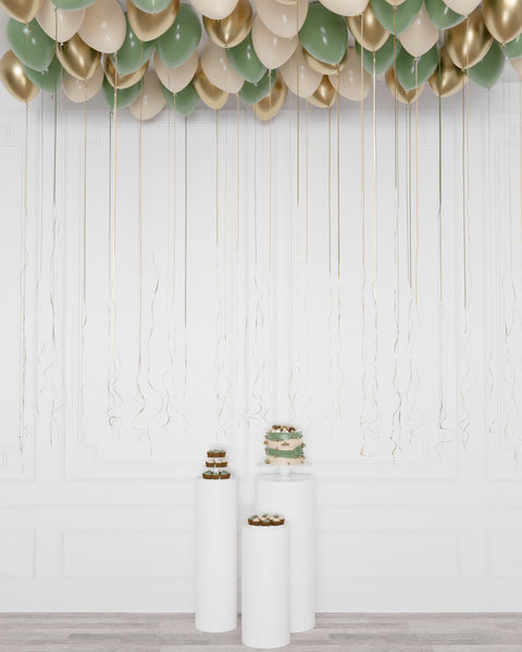 Sage Green, Ivory, and Gold - Ceiling Balloons